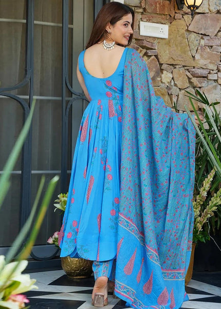 Sky Blue Printed Anarkali Suit