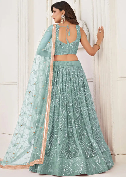 Sky Blue Embroidered Lehenga Choli