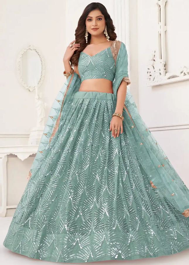 Sky Blue Embroidered Lehenga Choli