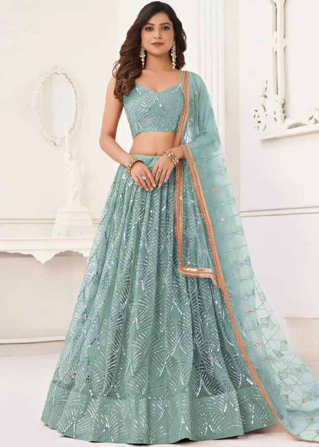 Sky Blue Embroidered Lehenga Choli