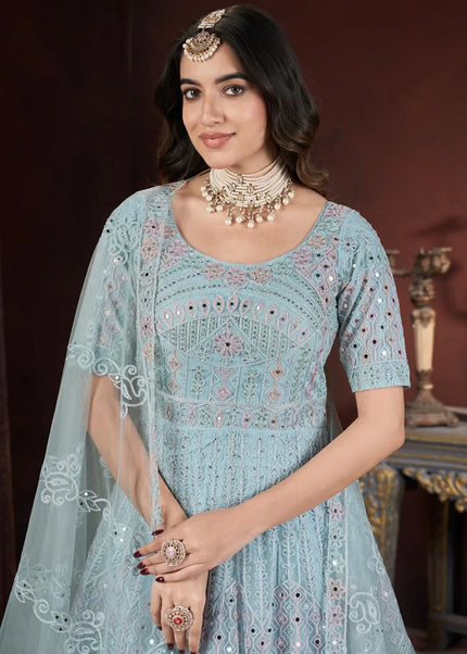 Sky Blue Embroidered Anarkali Gown