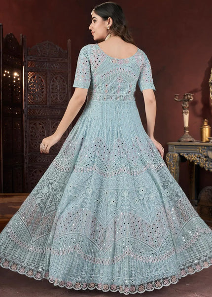 Sky Blue Embroidered Anarkali Gown