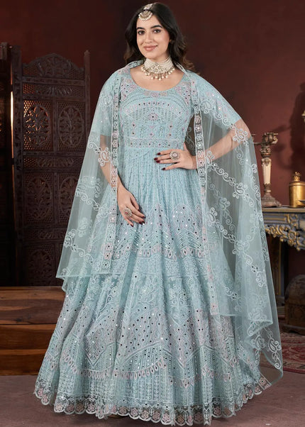 Sky Blue Embroidered Anarkali Gown