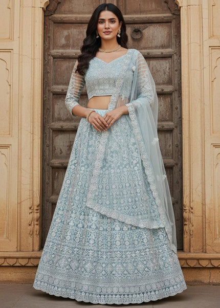 Sky Blue Embroidered Lehenga Choli