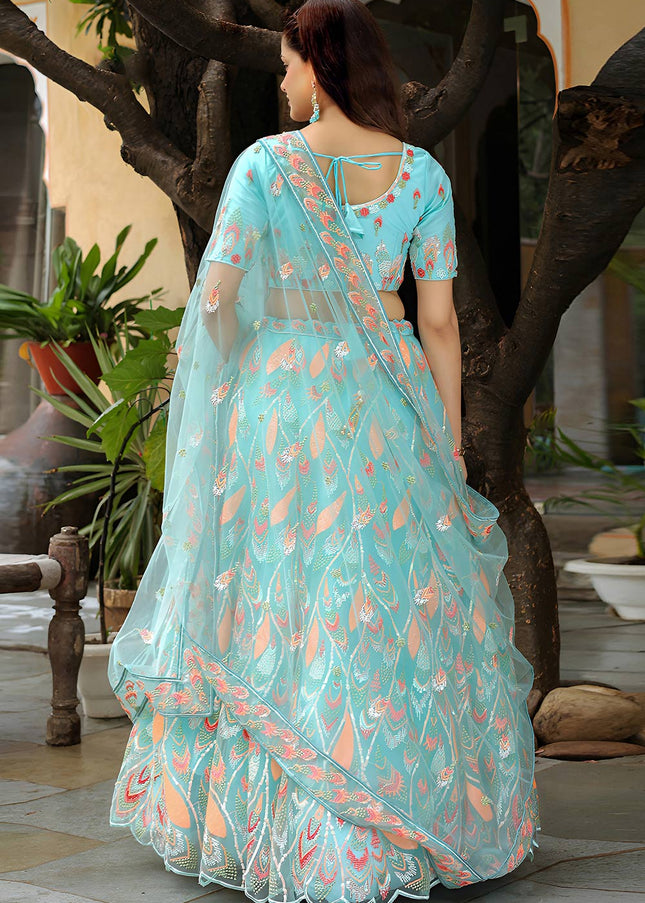 Sky Blue Embroidered Lehenga Choli