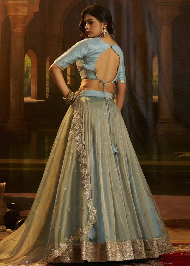 Sky Blue Embroidered Lehenga Choli