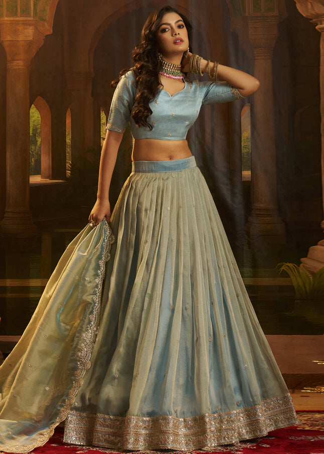 Sky Blue Embroidered Lehenga Choli