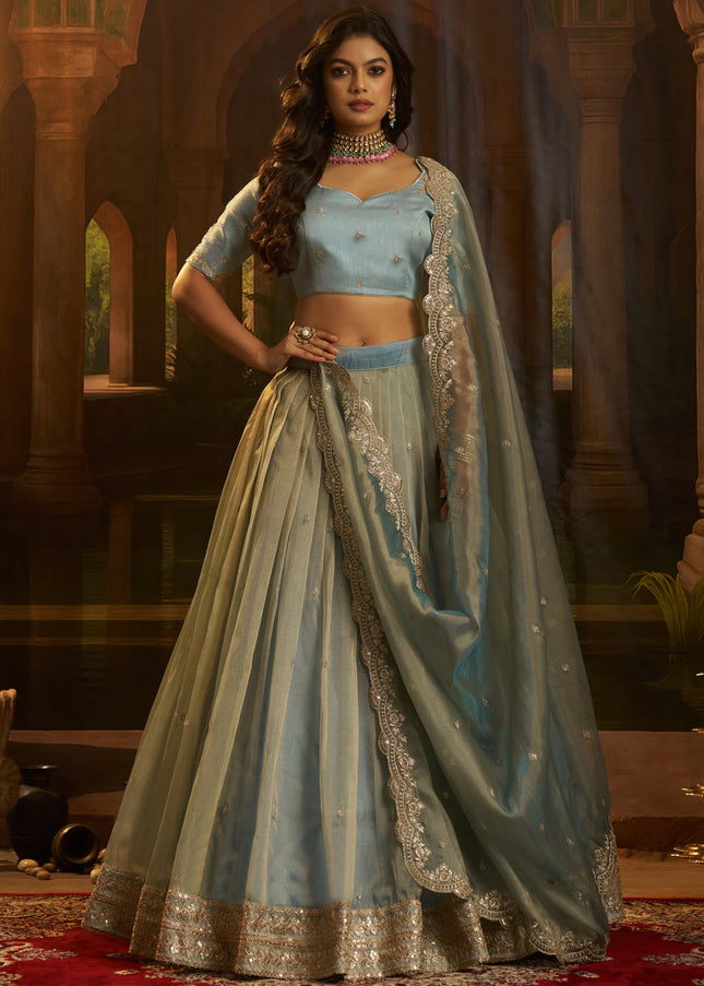 Sky Blue Embroidered Lehenga Choli