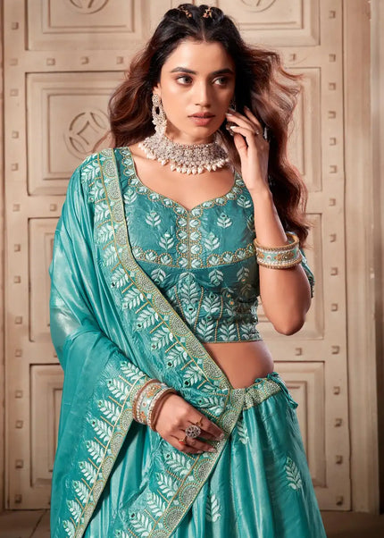 Sky Blue Embroidered Lehenga Choli