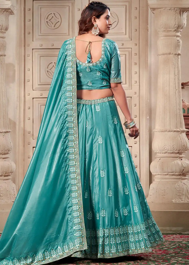 Sky Blue Embroidered Lehenga Choli