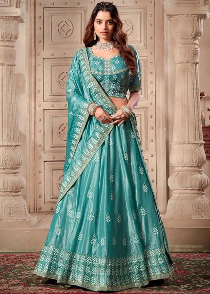 Sky Blue Embroidered Lehenga Choli