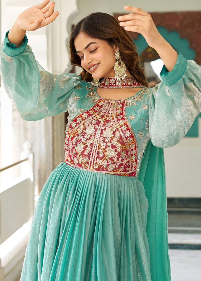 Sea Green Embroidered Anarkali Gown
