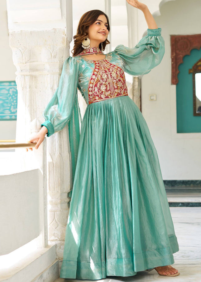 Sea Green Embroidered Anarkali Gown