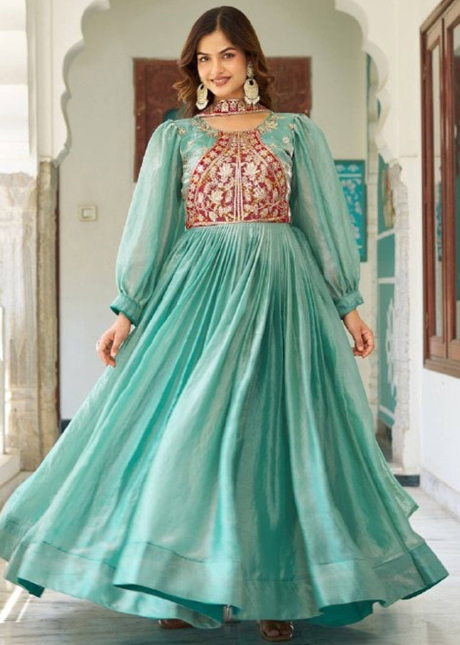 Sea Green Embroidered Anarkali Gown