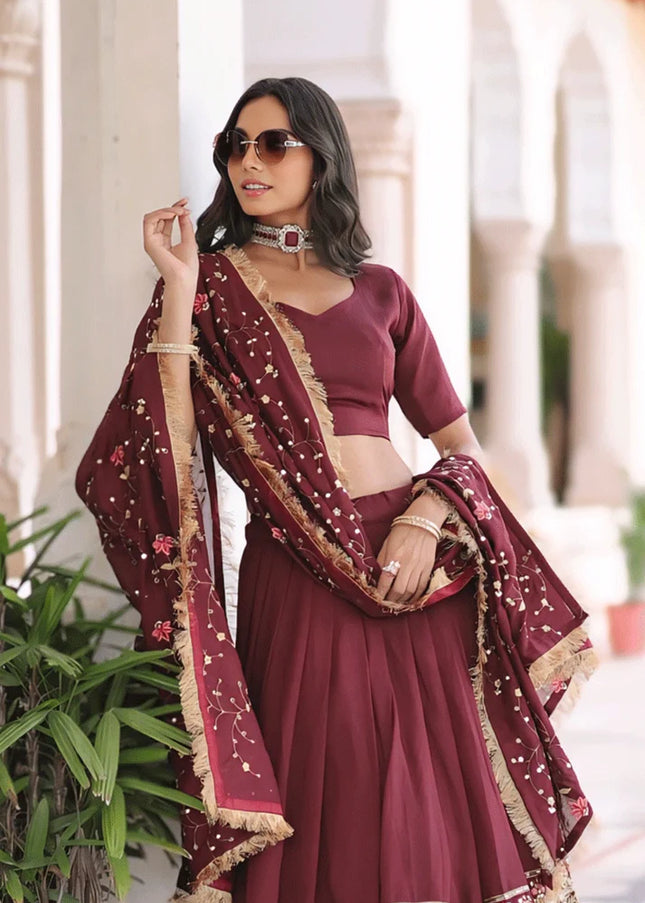 Maroon Embroidered Lehenga Choli
