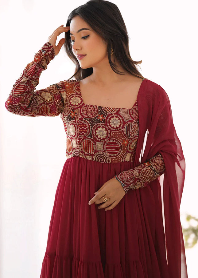 Maroon Embroidered Anarkali