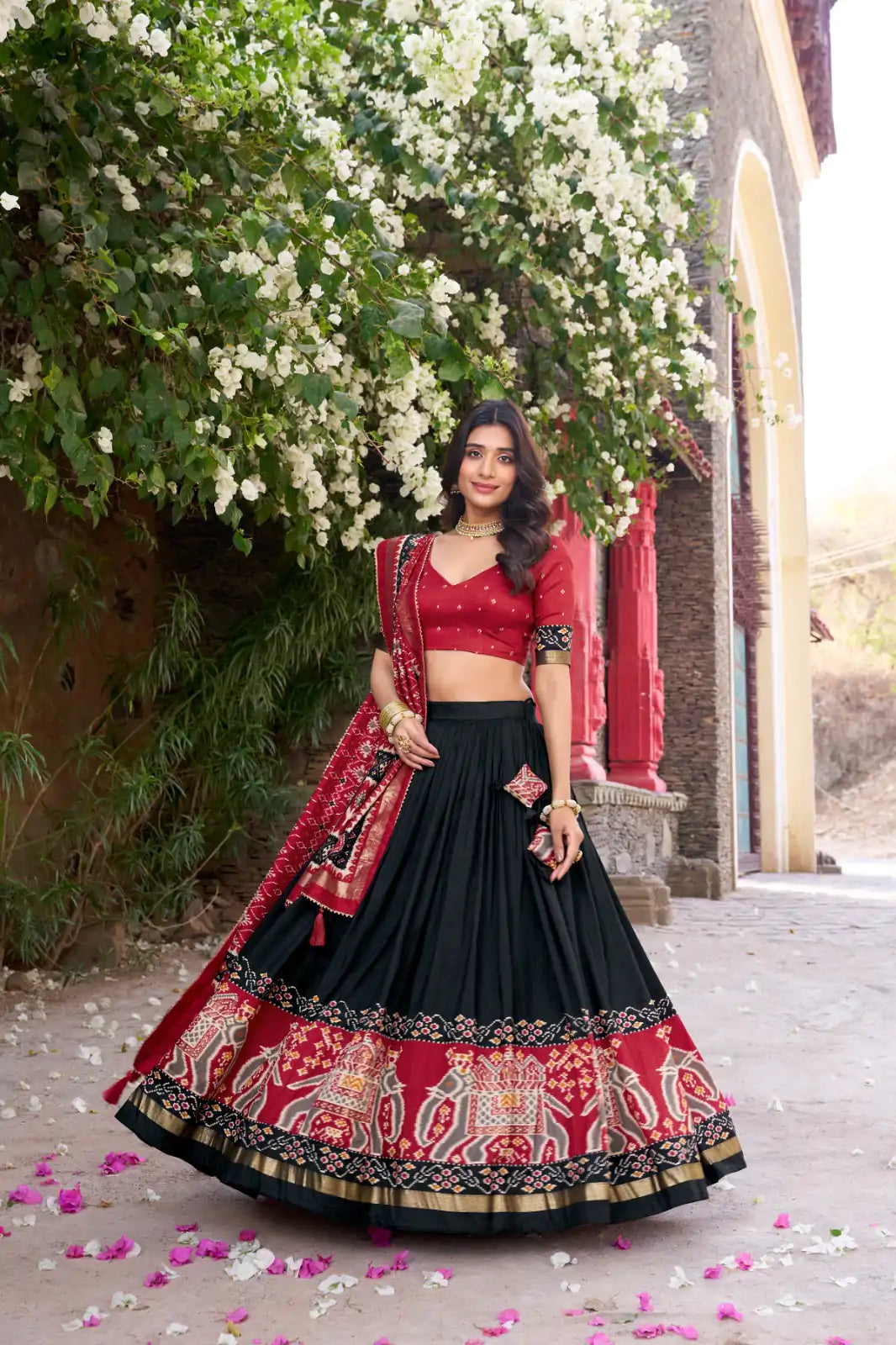 black and red indian dress Red & Black Check Indian Flared Cotton Full Sleeves Salwar Kameez Kurti Pant Set for Women (Set of 2)