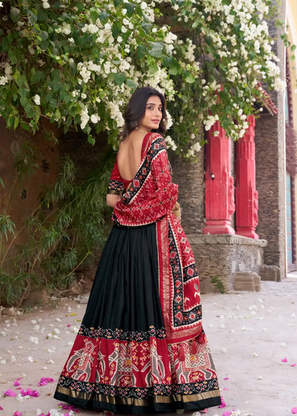 Red and Black Embroidered Lehenga Choli