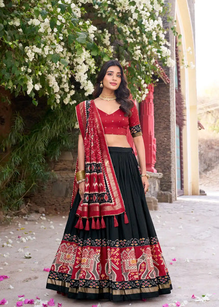 Red and Black Embroidered Lehenga Choli