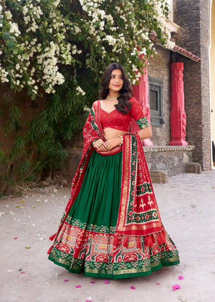 Red and Green Embroidered Lehenga Choli