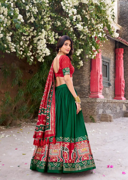 Red and Green Embroidered Lehenga Choli
