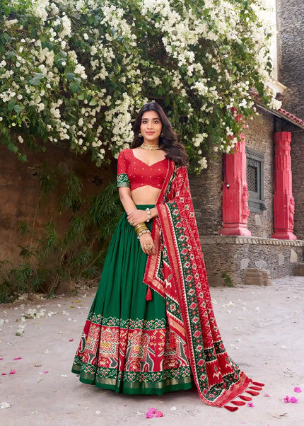 Red and Green Embroidered Lehenga Choli
