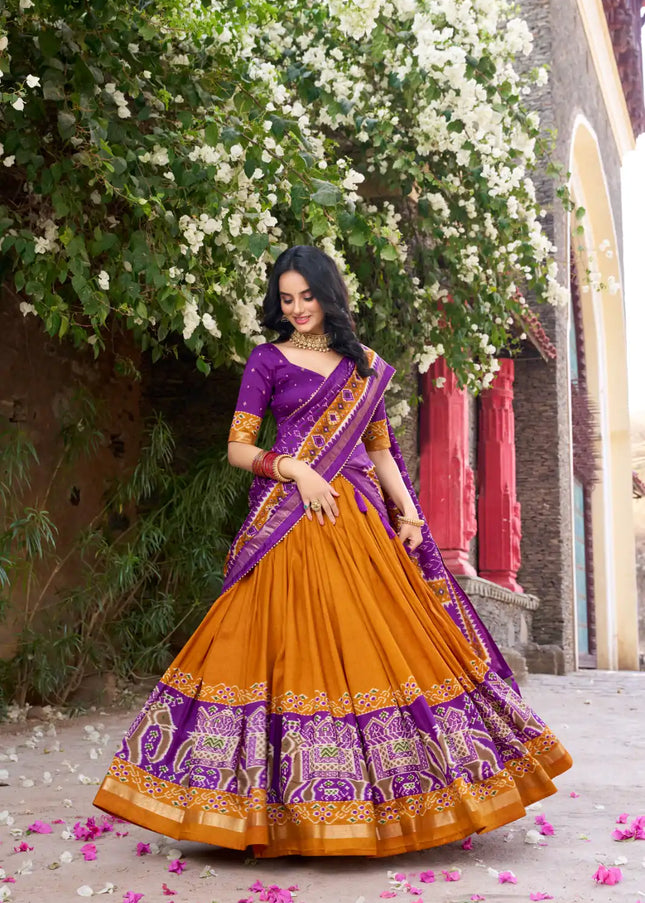 Purple and Yellow Embroidered Lehenga Choli