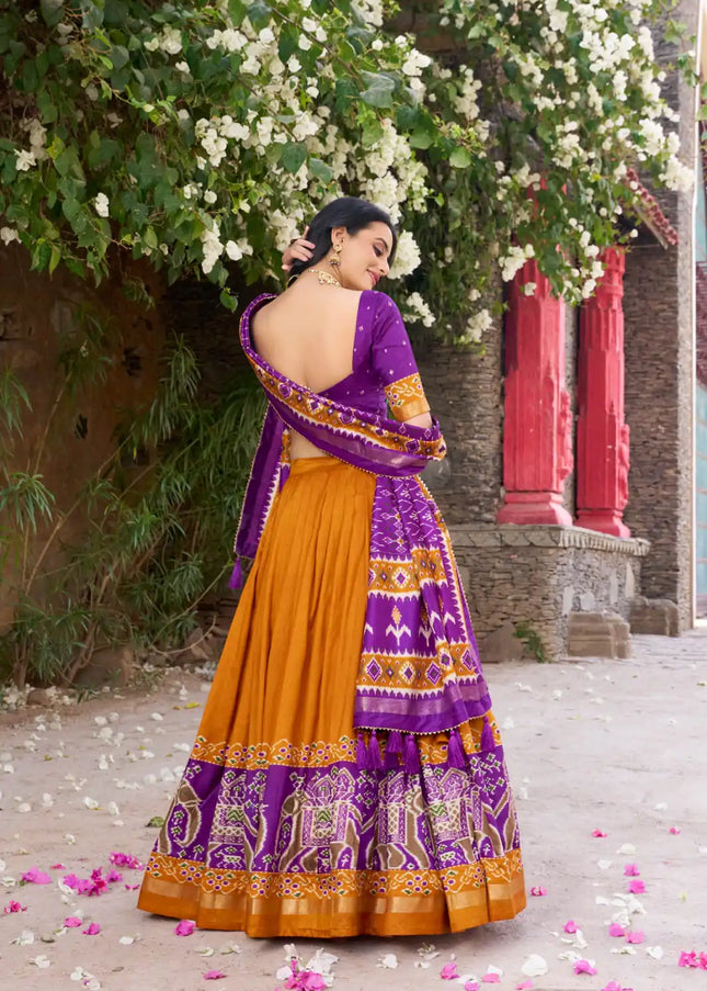 Purple and Yellow Embroidered Lehenga Choli