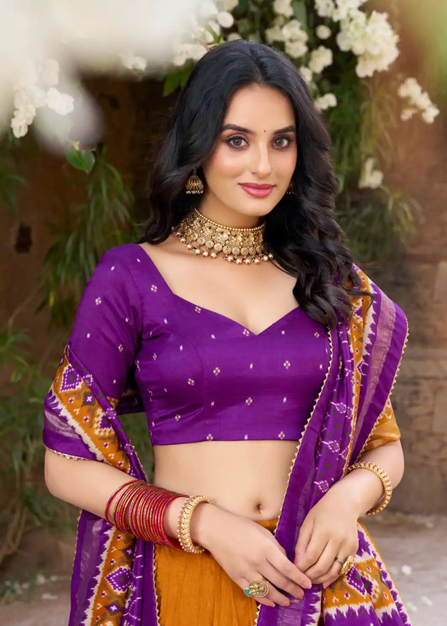 Purple and Yellow Embroidered Lehenga Choli