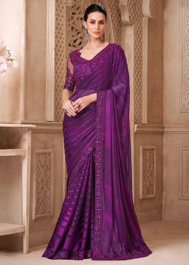 Purple Embroidered Saree