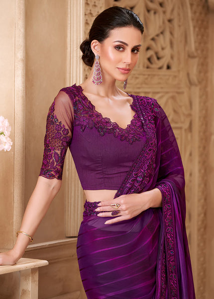 Purple Embroidered Saree