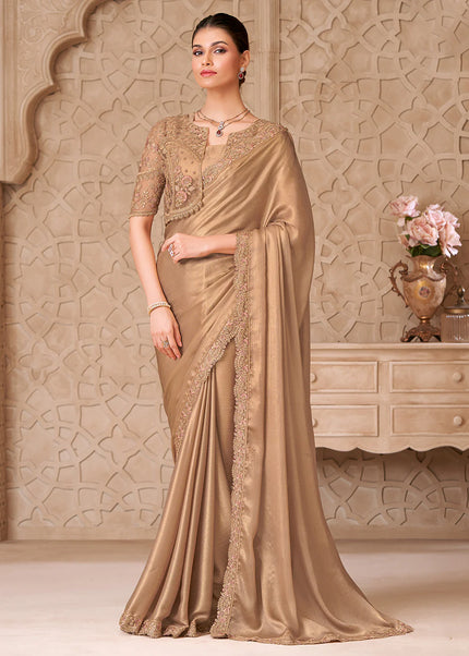 Beige Embroidered Saree
