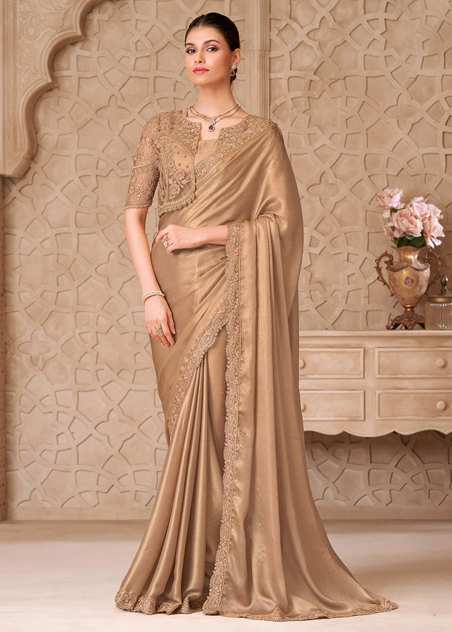 Beige Embroidered Saree