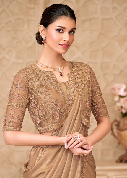 Beige Embroidered Saree