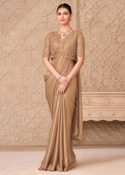 Beige Embroidered Saree