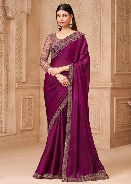 Purple Embroidered Saree