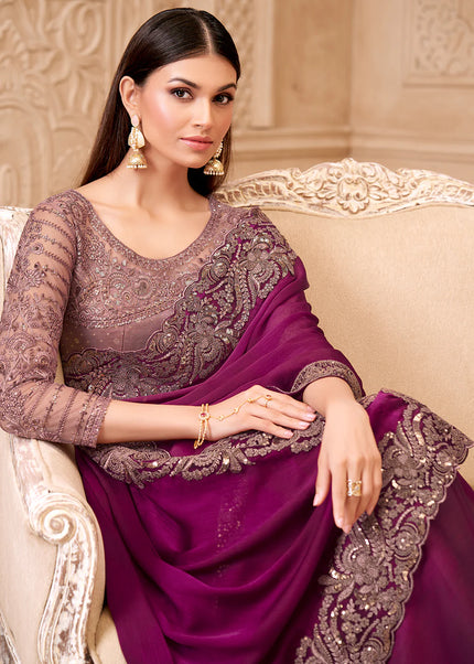 Purple Embroidered Saree