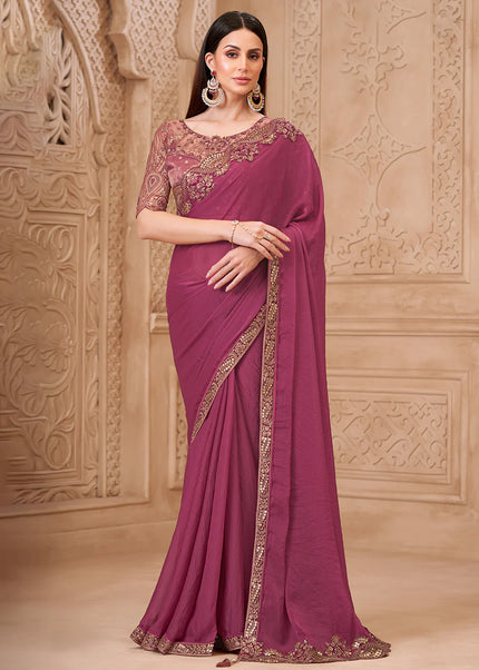 Pink Embroidered Saree