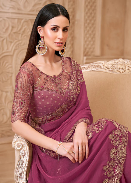 Pink Embroidered Saree