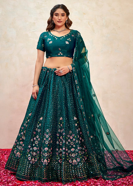 Teal Embroidered Lehenga Choli
