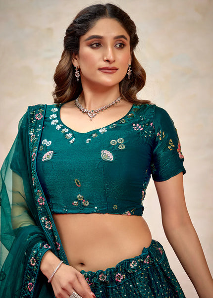 Teal Embroidered Lehenga Choli