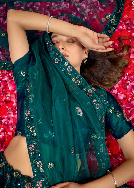 Teal Embroidered Lehenga Choli