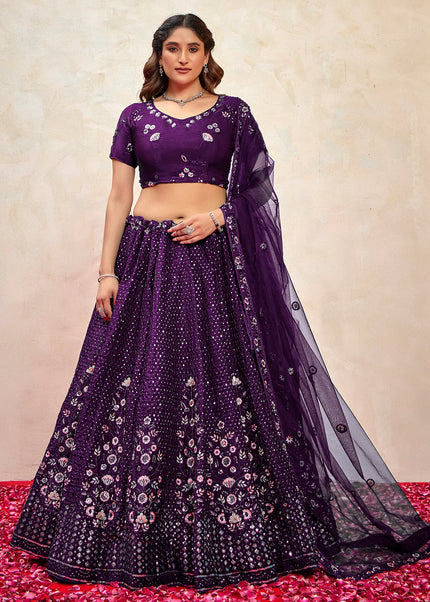 Purple Embroidered Lehenga Choli