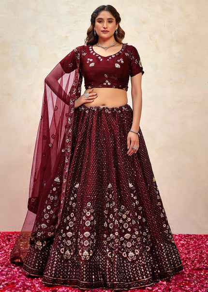 Maroon Embroidered Lehenga Choli