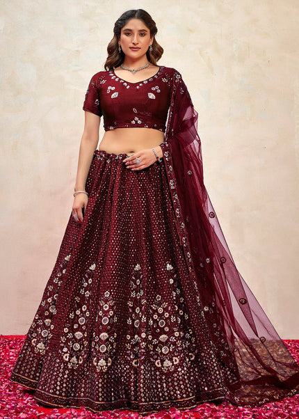 Maroon Embroidered Lehenga Choli