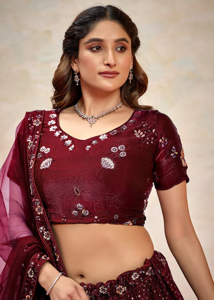 Maroon Embroidered Lehenga Choli