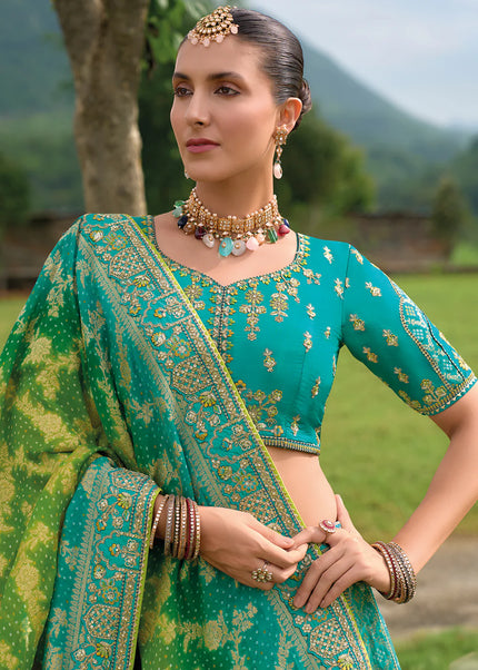 Teal Embroidered Lehenga Choli