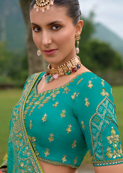 Teal Embroidered Lehenga Choli