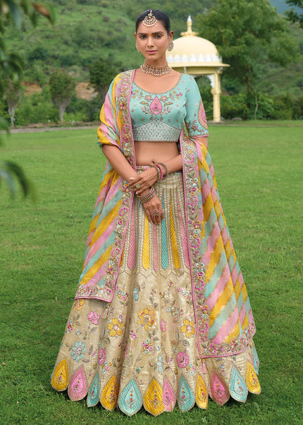 Sky Blue Embroidered Lehenga Choli