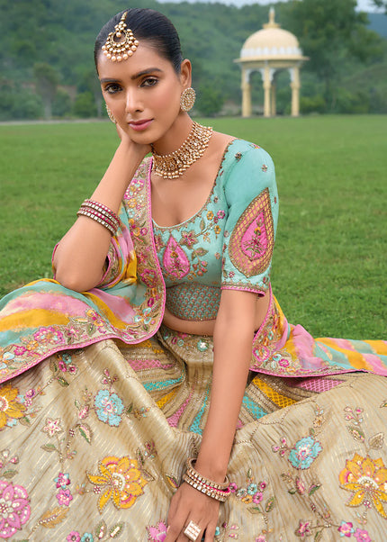 Sky Blue Embroidered Lehenga Choli
